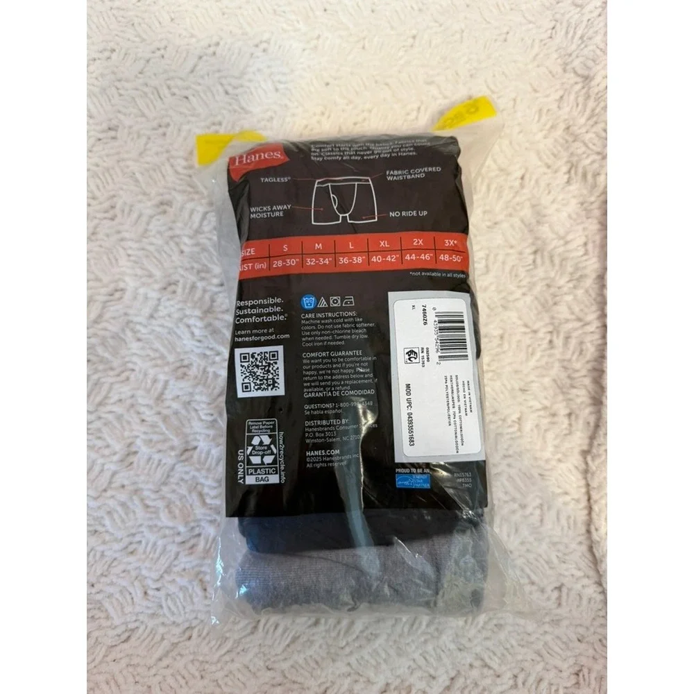 Hanes Mens Tagless Boxer Briefs 5+1 Bonus Pack XL Black Grey